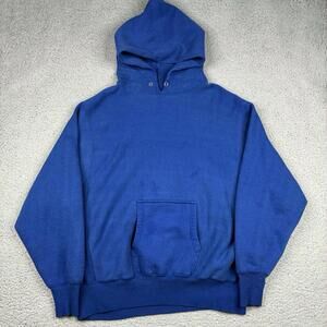 Vintage 80s 90s Blue Blank Pullover Hoodie Men’s Large Boxy Kangaroo Pouch